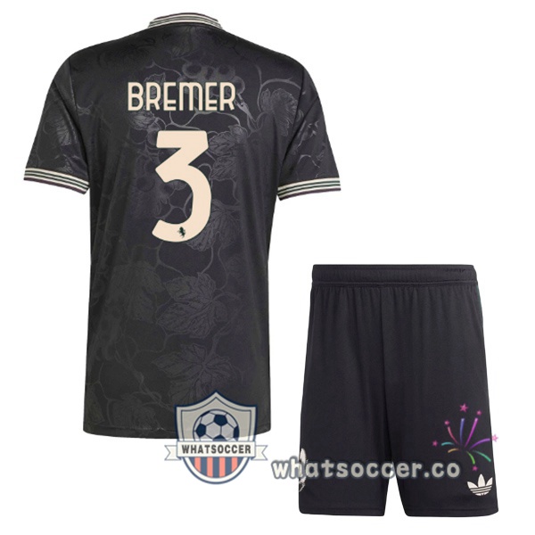 Juventus (BREMER 3) Kids Third Soccer Jerseys Black 2025-2026