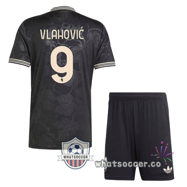 Juventus (VLAHOVIĆ 9) Kids Third Soccer Jerseys Black 2025-2026