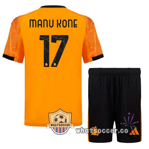 AS Roma (MANU KONE 17) Kids Away Soccer Jerseys Yellow 2025-2026