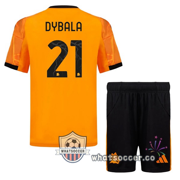 AS Roma (DYBALA 21) Kids Away Soccer Jerseys Yellow 2025-2026