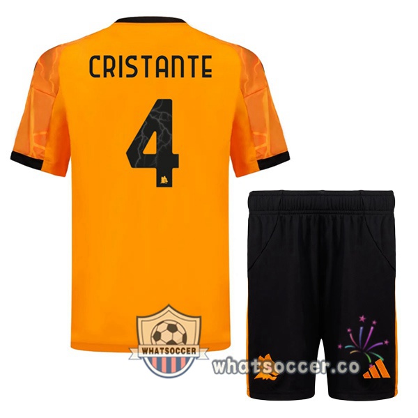 AS Roma (CRISTANTE 4) Kids Away Soccer Jerseys Yellow 2025-2026