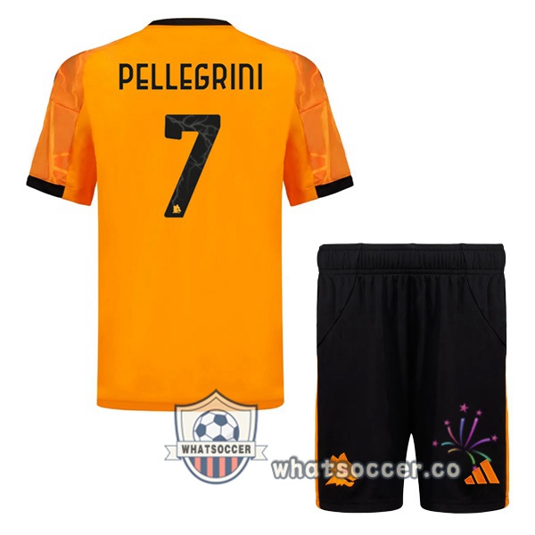 AS Roma (PELLEGRINI 7) Kids Away Soccer Jerseys Yellow 2025-2026
