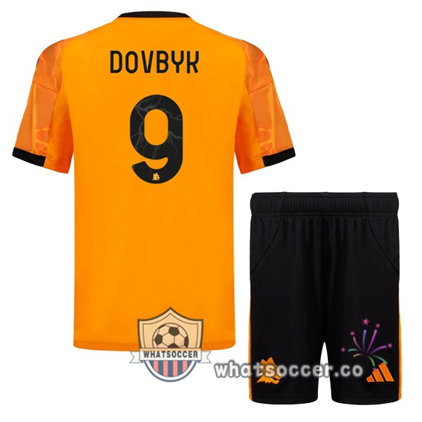 AS Roma (DOVBYK 9) Kids Away Soccer Jerseys Yellow 2025-2026