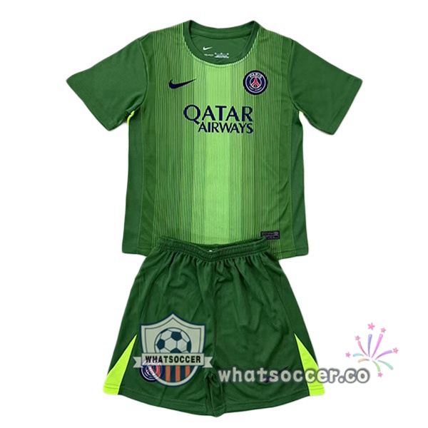 Paris PSG Kids Goalkeeper Soccer JerseysGreen 2025-2026