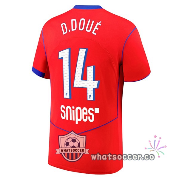 Paris PSG (D. Doué 14) Third Soccer Jerseys Red 2025-2026