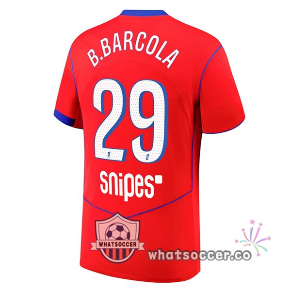 Paris PSG (B.Barcola 29) Third Soccer Jerseys Red 2025-2026