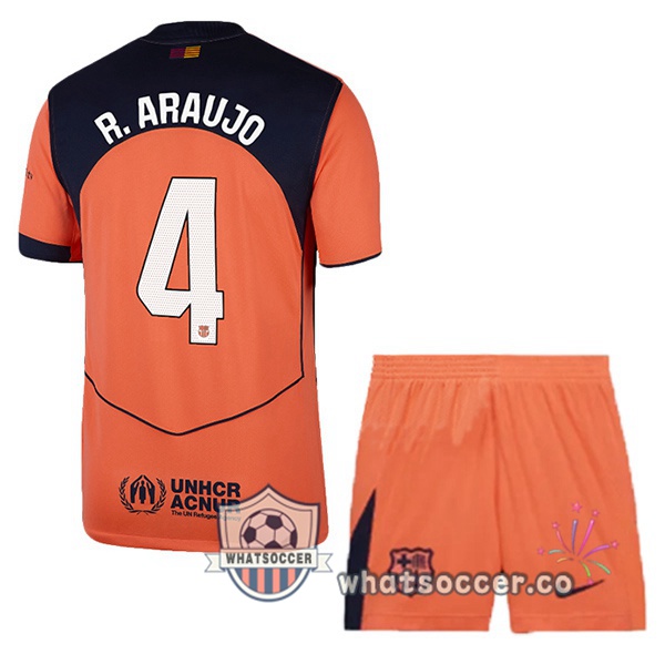 FC Barcelona (R. ARAUJO 4) Kids Third Soccer Jerseys Red 2025-2026