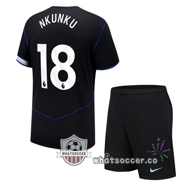 FC Chelsea (Nkunku 18) Kids Third Soccer Jerseys Black 2025-2026