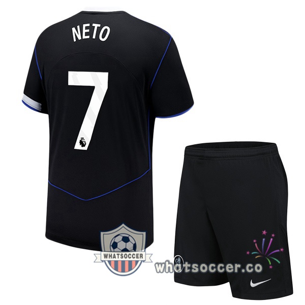 FC Chelsea (Neto 7) Kids Third Soccer Jerseys Black 2025-2026