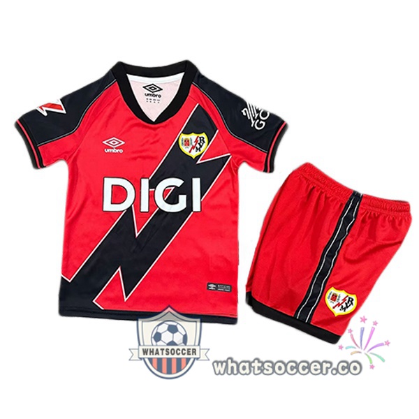 Rayo Vallecano Kids Away Soccer Jerseys Red Black 2025-2026