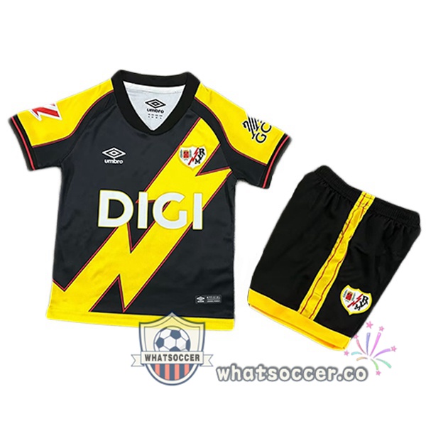 Rayo Vallecano Kids Third Soccer Jerseys Black Yellow 2025-2026