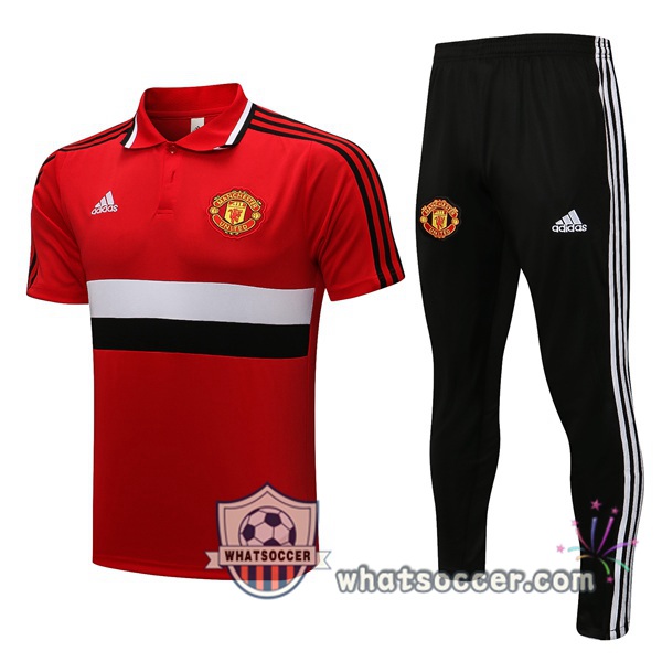Training Polo Manchester United + Pants Red White 2021-2022