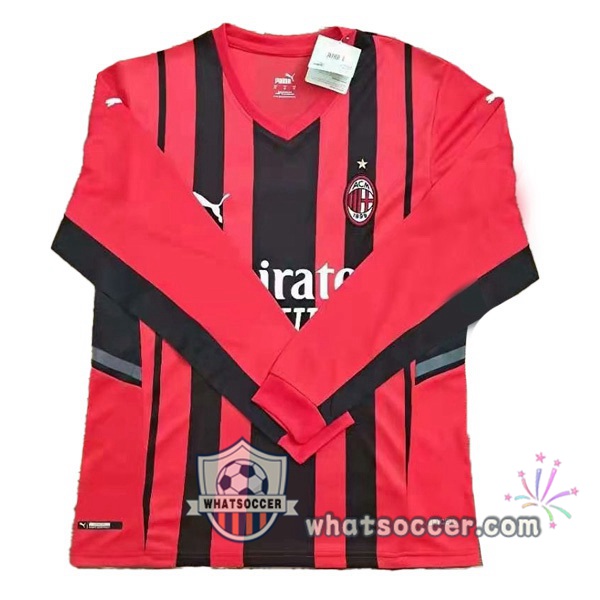 AC Milan Home Long Sleeve Red Soccer Jerseys 2021-2022