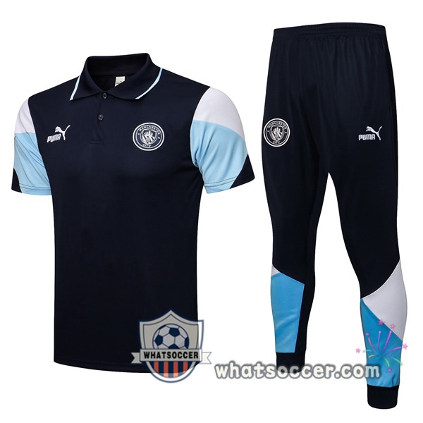 Training Polo Manchester City + Pants Blue Royal 2021-2022