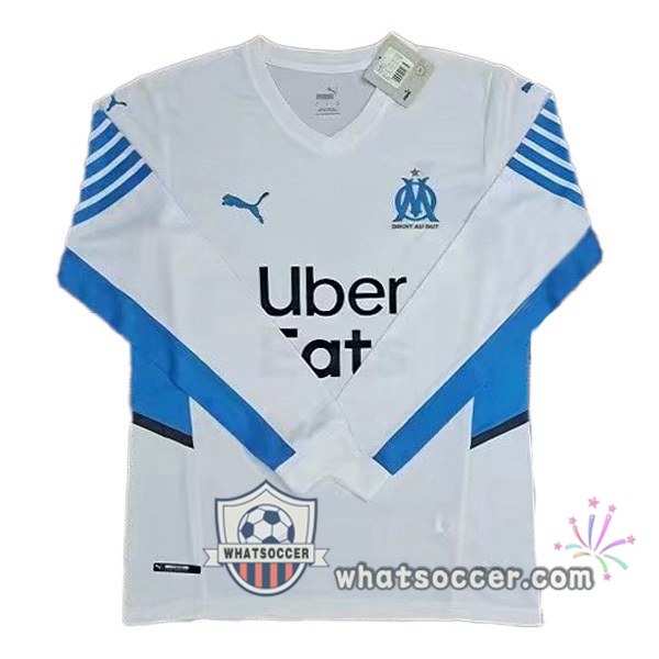 Marseille OM Home Long Sleeve White Soccer Jerseys 2021-2022