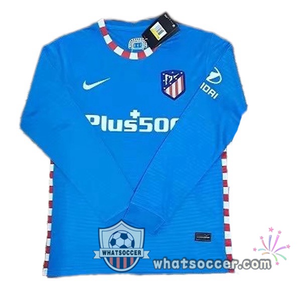 Atletico Madrid Third Long Sleeve Blue Soccer Jerseys 2021-2022
