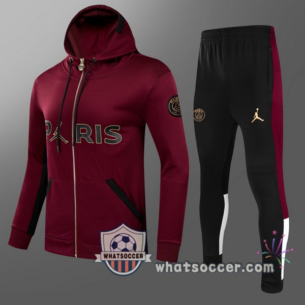 JORDAN Paris PSG Kids Red Hooded Jacket 2021-2022