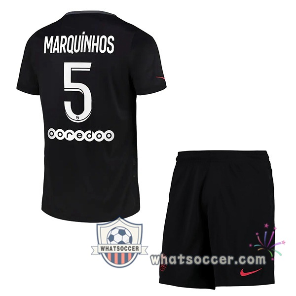 Paris PSG (Marquinhos 5) Kids Third Soccer Jerseys 2021-2022
