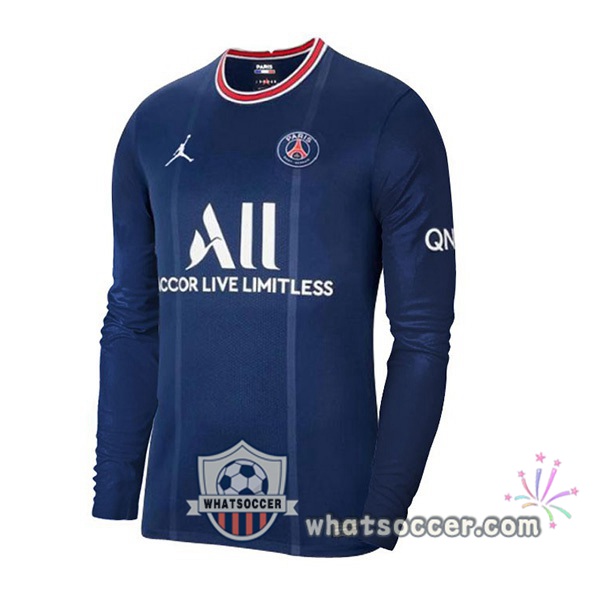 Paris PSG Home Long Sleeve Blue Royal Soccer Jerseys 2021-2022