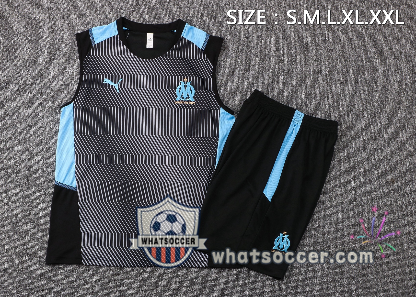 Marseille OM + Shorts Black Blue Soccer Vest 2021-2022