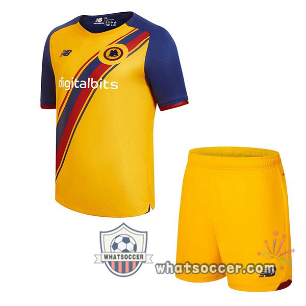 AS Roma Kids Third Yellow Soccer Jerseys 2021-2022