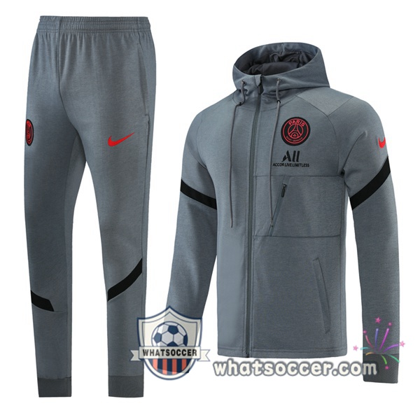 JORDAN Paris PSG Gray Hooded Jacket 2021-2022