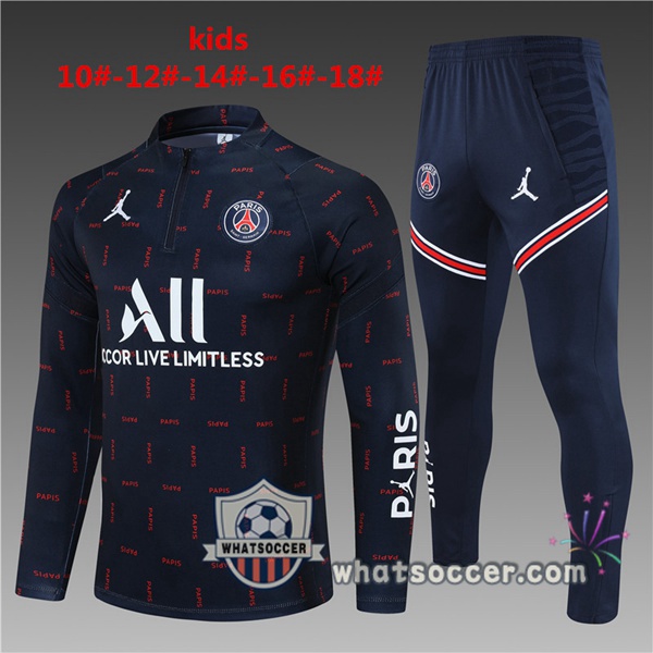 JORDAN Paris PSG Kids Blue Royal Tracksuit 2021-2022
