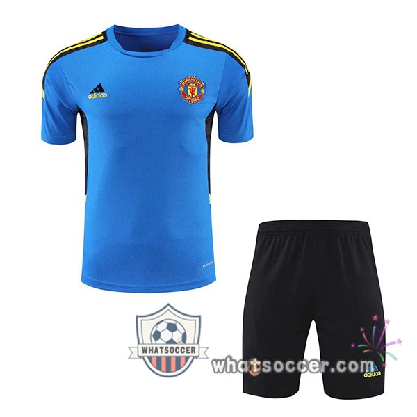 Manchester United + Shorts Blue Training T-Shirt Suit 2021-2022
