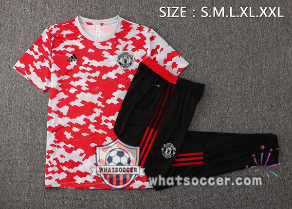 Manchester United + Pants Red White Training T-Shirts 2021-2022