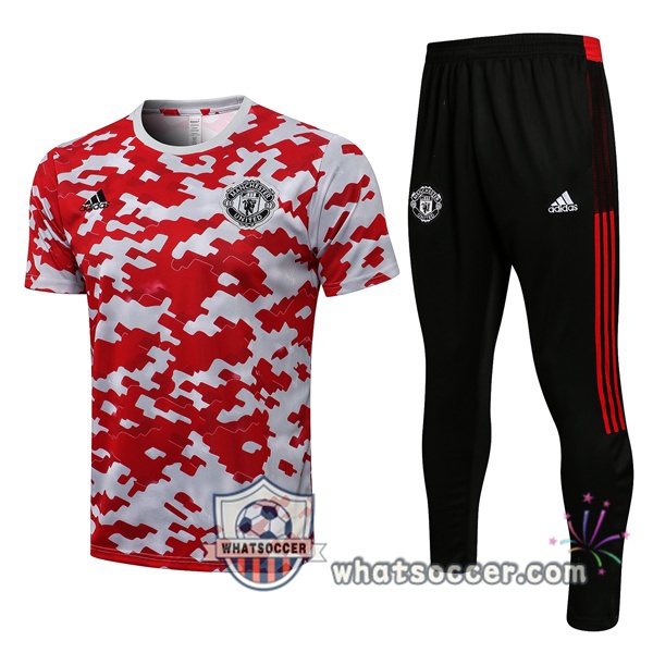 Manchester United + Pants Red White Training T-Shirts 2021-2022
