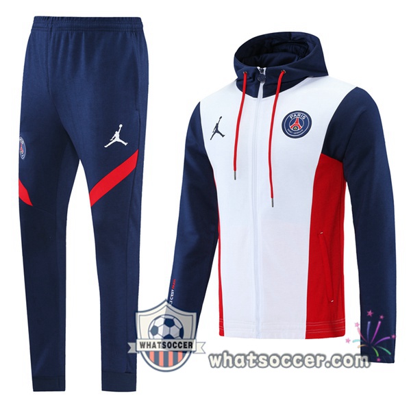 Paris PSG White Red Blue Hooded Jacket 2021-2022