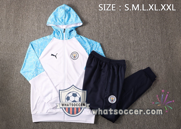 Manchester City White Blue Windbreaker Hoodie 2020-2021