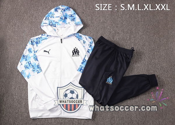 Marseille OM White Blue Windbreaker Hoodie 2020-2021