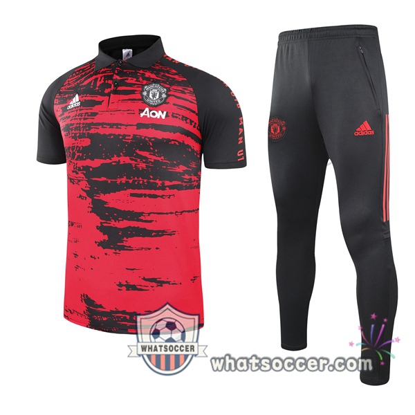 Training Polo Manchester United + Pants Red Black 2021-2022