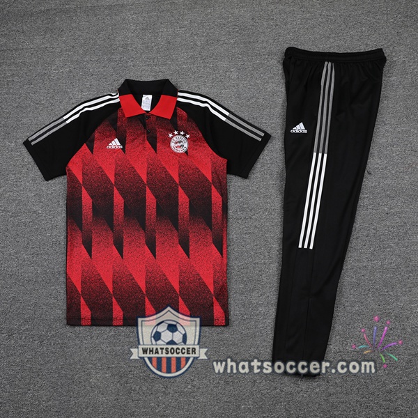 Training Polo Bayern Munich + Pants Red Black 2021-2022