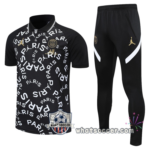 Training Polo Paris PSG + Pants Black White 2021-2022