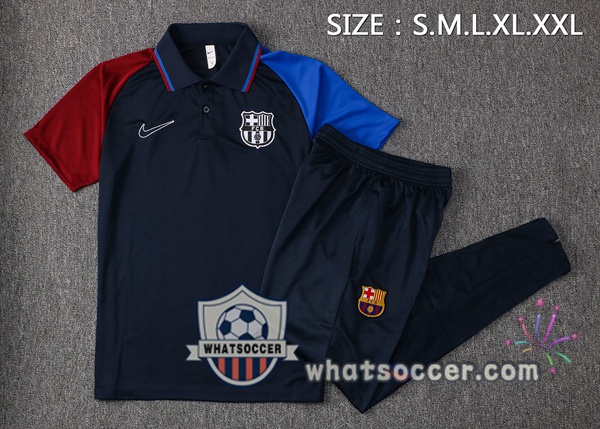 Training Polo FC Barcelona + Pants Blue Royal 2021-2022