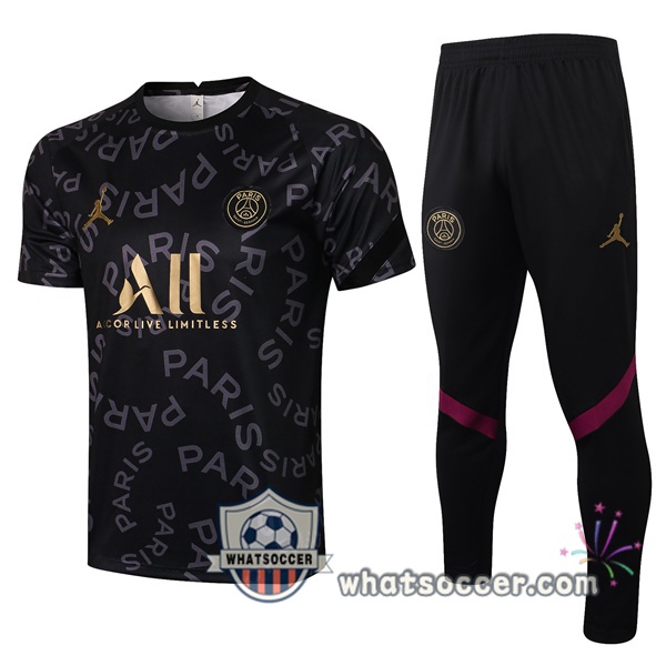 Paris PSG Jordan + Pants Black Training T-Shirt Suit 2021-2022