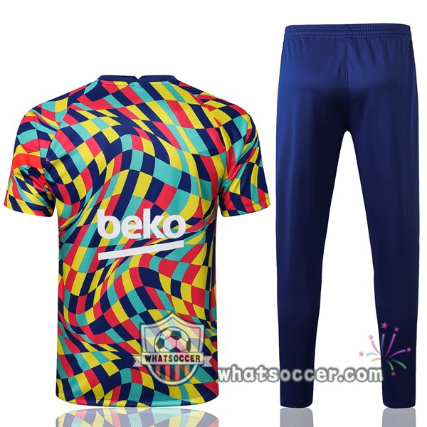 FC Barcelona + Pants Yellow Blue Training T-Shirt Suit 2021-2022