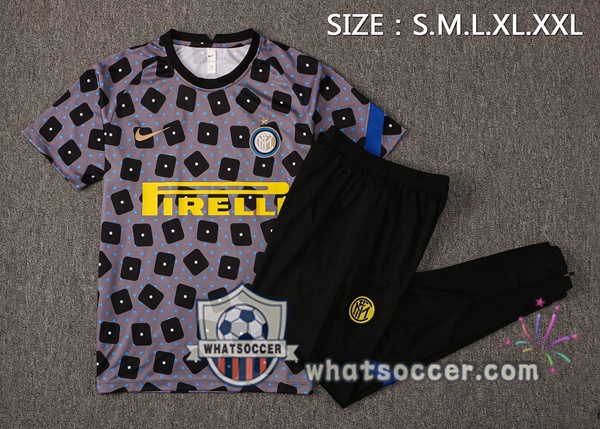 Inter Milan + Pants Gray Black Training T-Shirt Suit 2021-2022