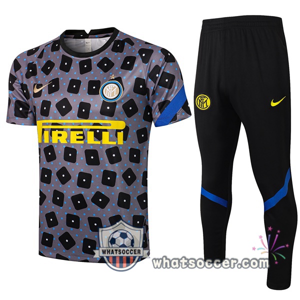 Inter Milan + Pants Gray Black Training T-Shirt Suit 2021-2022