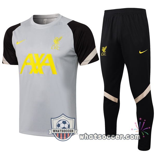 FC Liverpool + Pants Gray Black Training T-Shirt Suit 2021-2022