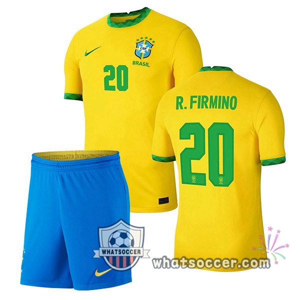 Brazil (R.FIRMINO 20) Kids Home Soccer Jerseys 2020-2021