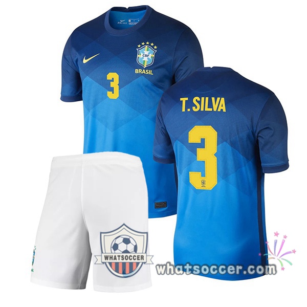 Brazil (T.SILVA 3) Kids Away Soccer Jerseys 2020-2021