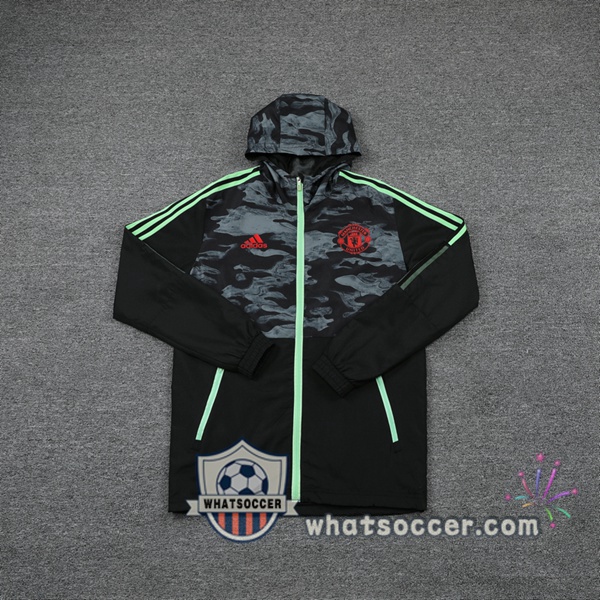 Manchester United Black Green Windbreaker Hoodie 2021-2022