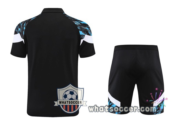 Training Polo Set Marseille OM + Shorts Black Blue 2021-2022