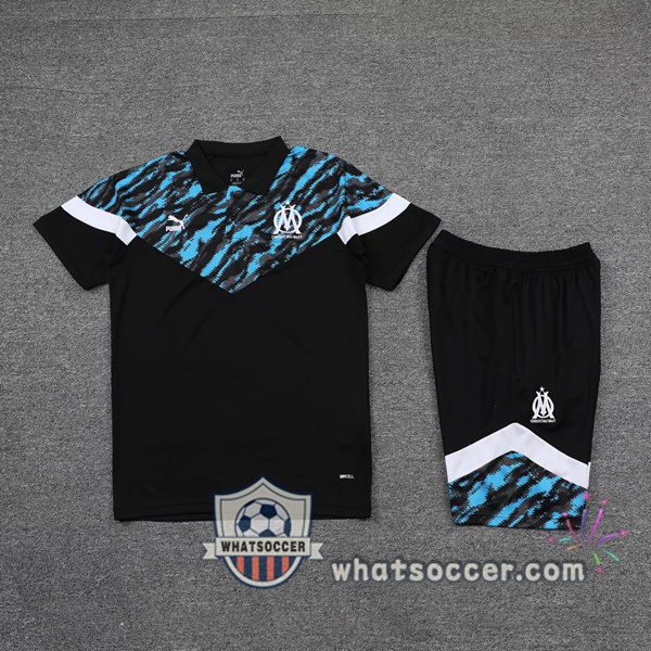 Training Polo Set Marseille OM + Shorts Black Blue 2021-2022