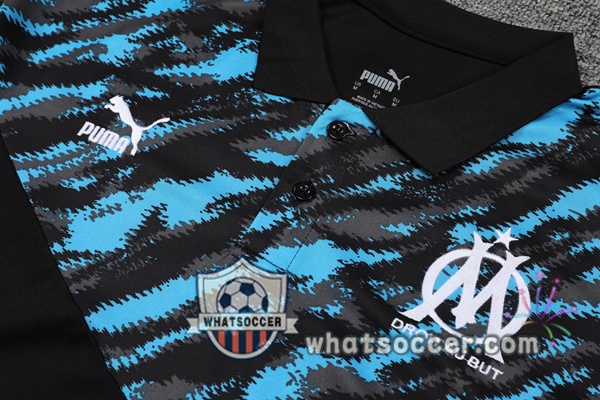 Training Polo Set Marseille OM + Shorts Black Blue 2021-2022