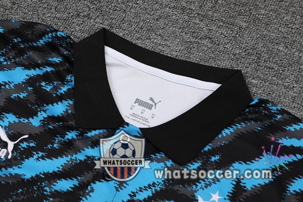 Training Polo Set Marseille OM + Shorts Black Blue 2021-2022