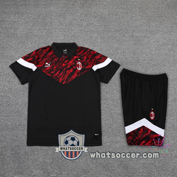Training Polo Set AC Milan + Shorts Black Red 2021-2022